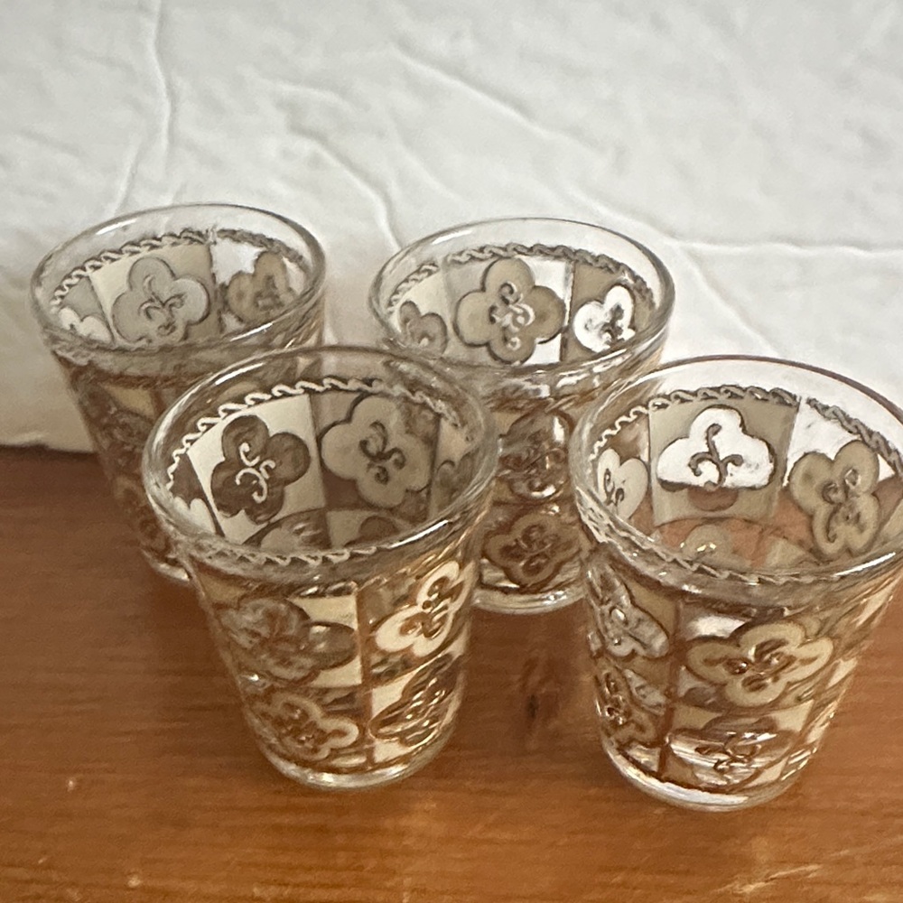 Set of Four mid century shot Glasses with Gold Accents